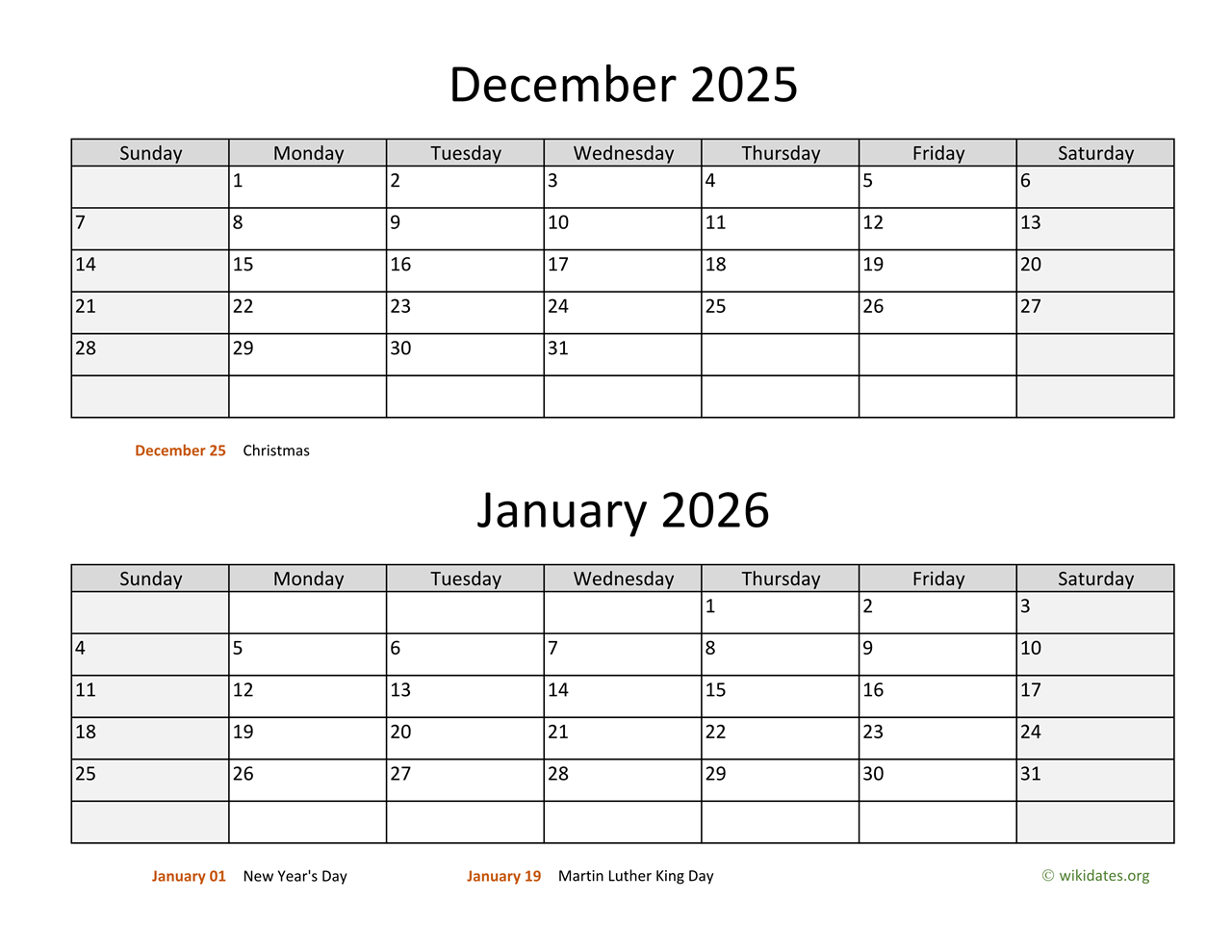 December 2025 And January 2026 Calendar | Wikidates pertaining to Printable Calendar December 2025 January 2026
