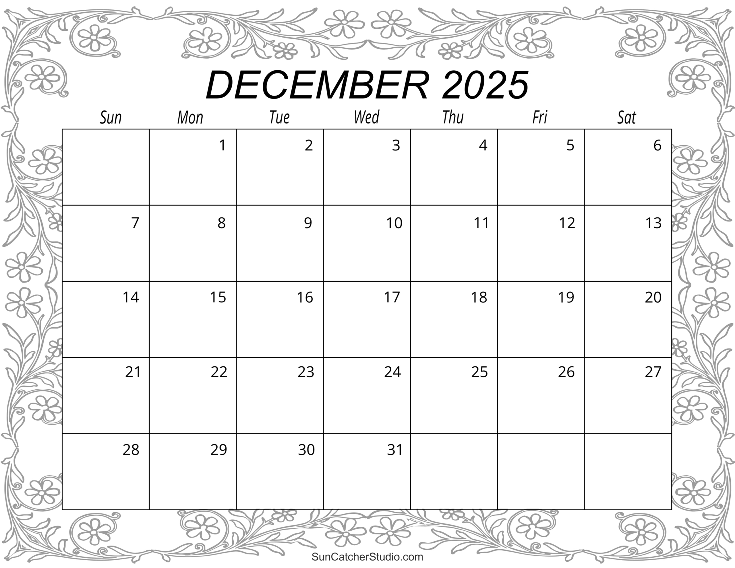 December 2025 Calendar (Free Printable) – Free Printables intended for Free Printable 2025 Coloring Pages Calendar December