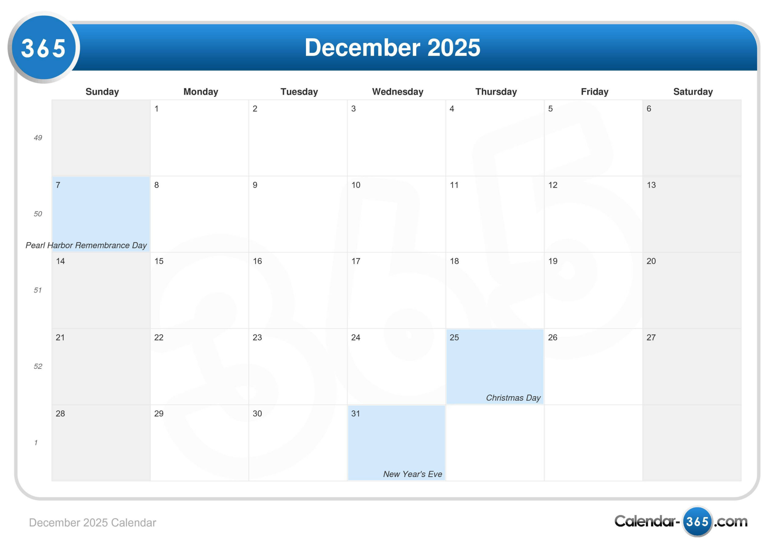 December 2025 Calendar in Calendar December 2025 2008 Printable