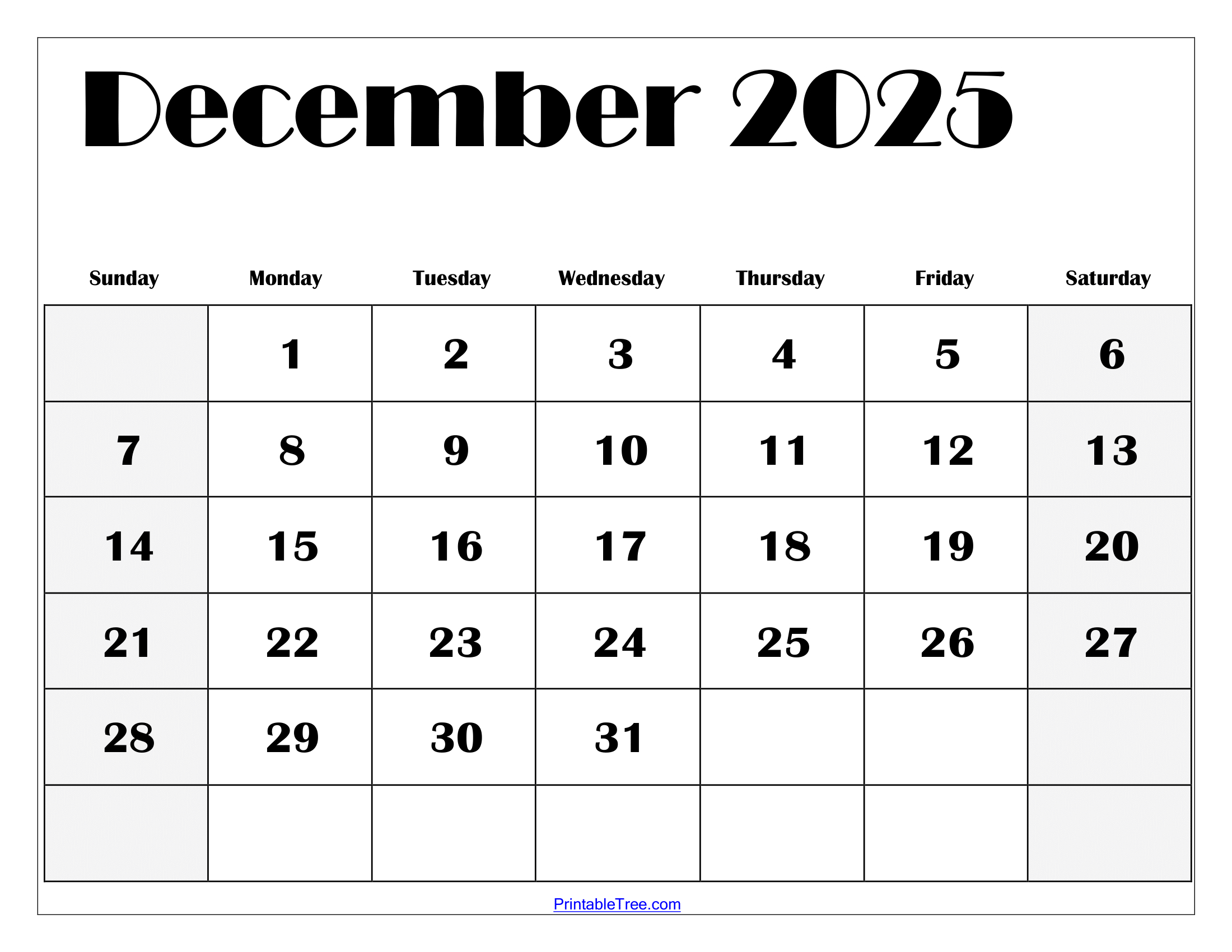 December 2025 Calendar Printable Pdf Template With Holidays throughout Printable Monthly Calendar December 2025
