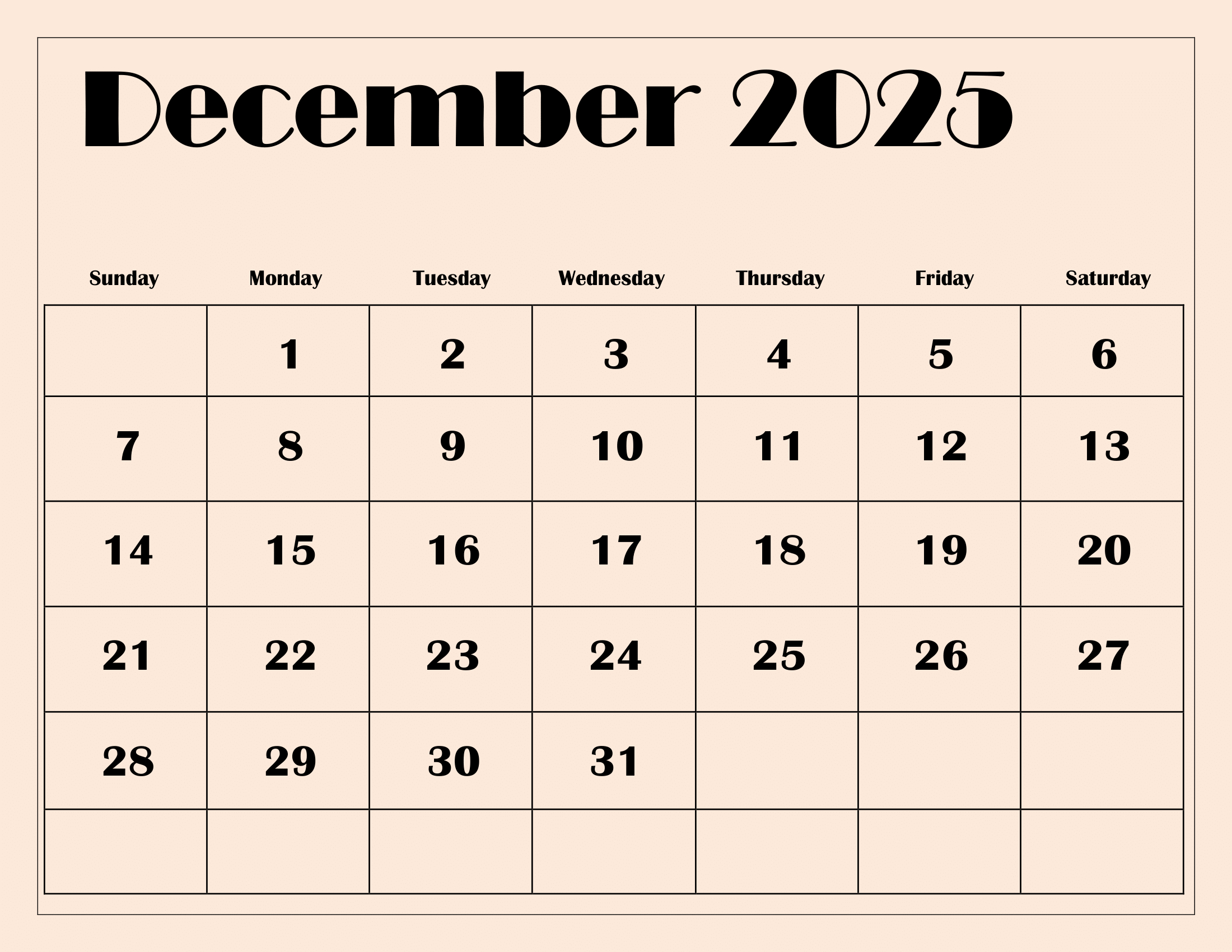 December 2025 Calendar Printable Pdf Template With Holidays within December 2025 Weekly Calendar Printable
