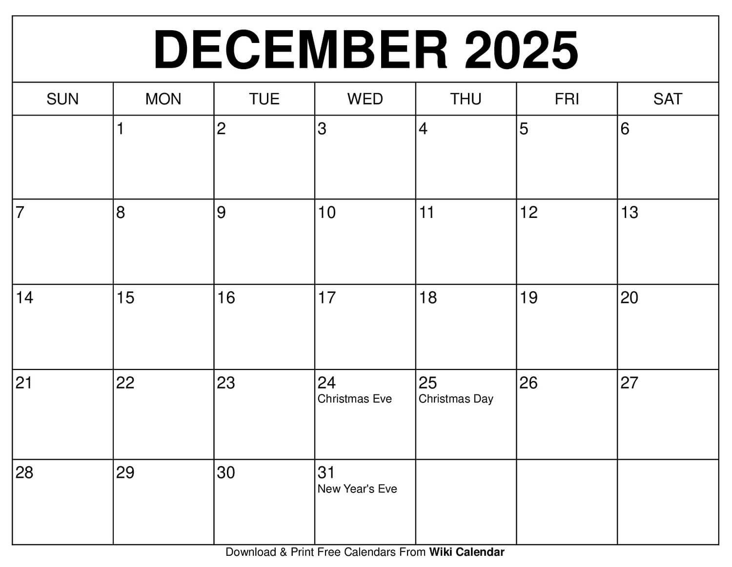 December 2025 Calendar - Printable Templates & More in Printable December 2025 Monthly Calendar
