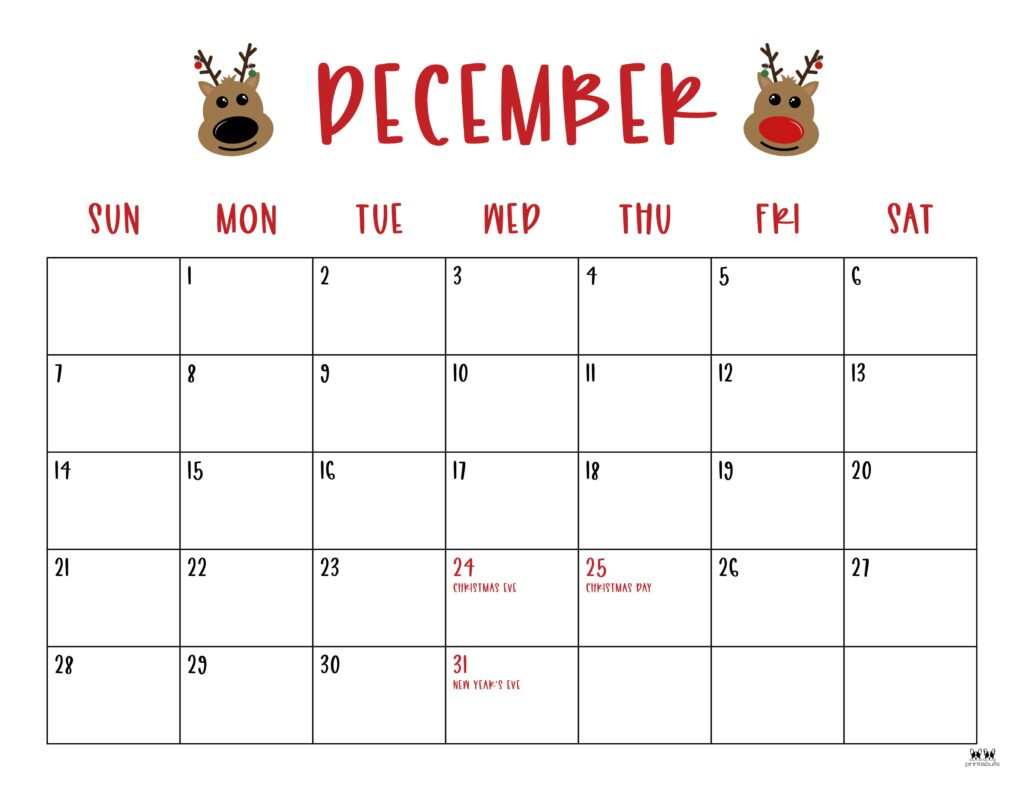 December 2025 Calendars - 107 Free Printables | Printabulls inside December Christmas Calendar 2025 Printable