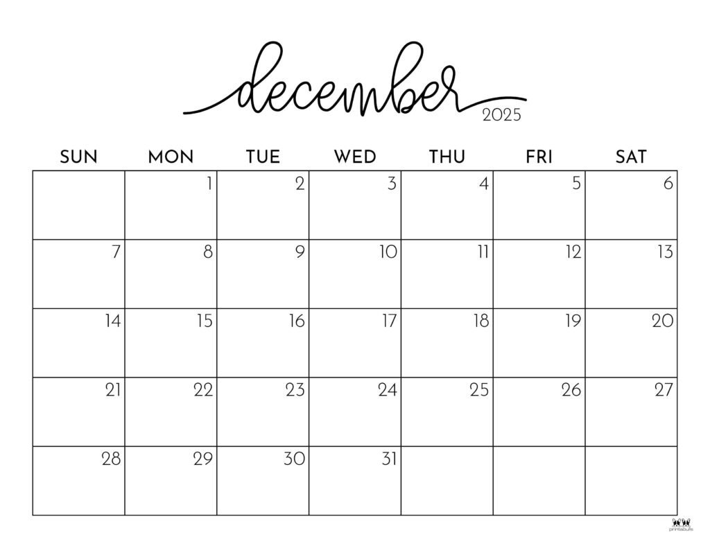 December 2025 Calendars - 107 Free Printables | Printabulls throughout Free Printable December 2025 Calendar Template