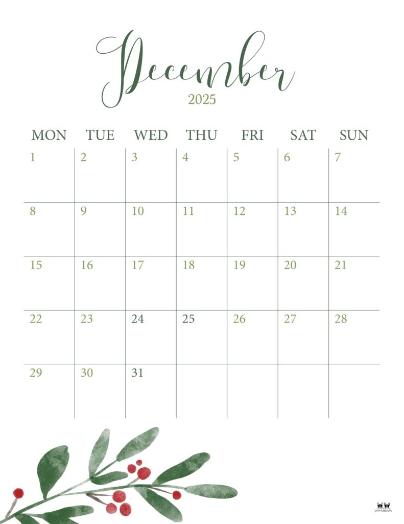 December 2025 Calendars - 107 Free Printables | Printabulls within December 2025 Vertical Calendar Printable