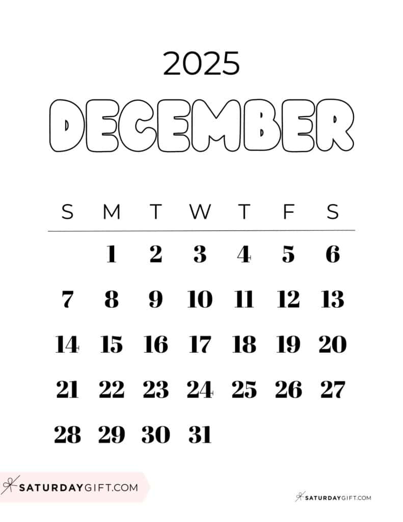 December 2025 Calendars - 23 Cute Free Printable Pdfs | Saturdaygift in Cute December 2025 Printable Calendar