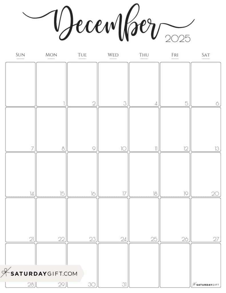 December 2025 Calendars - 23 Cute Free Printable Pdfs | Saturdaygift with regard to December 2025 Calendar Printable Portrait