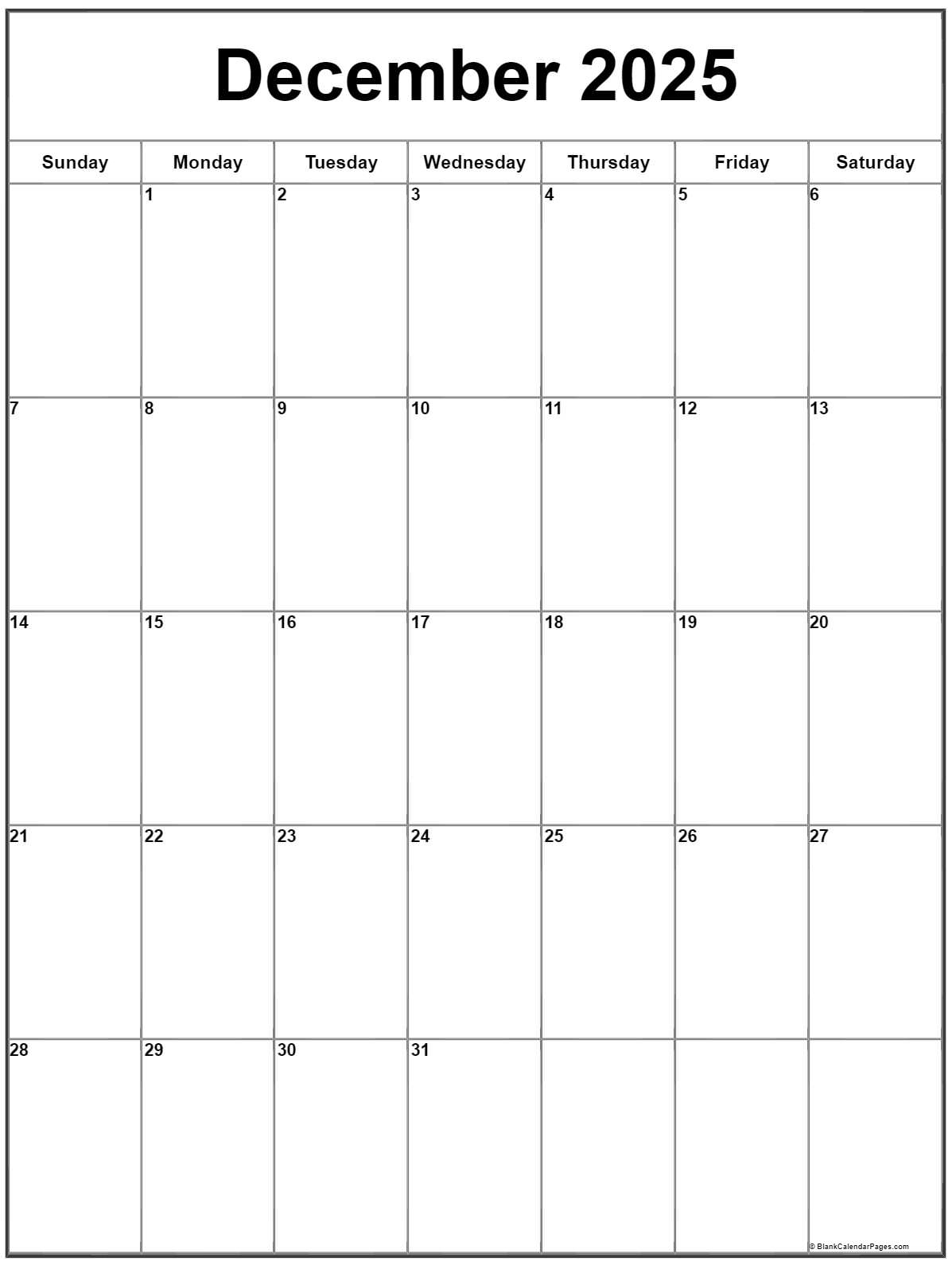 December 2025 Vertical Calendar | Portrait for Printable December 2025 Calendar Portrait