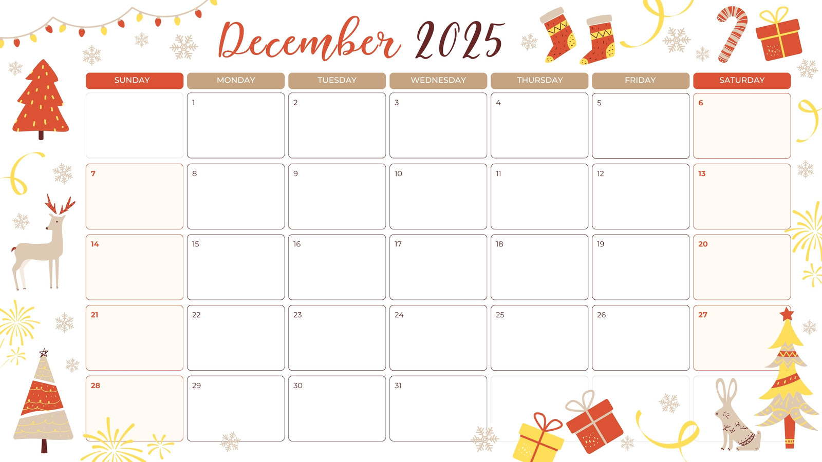 Free, Printable December 2025 Calendar Templates | Canva intended for Printable Christmas December 2025 Calendar