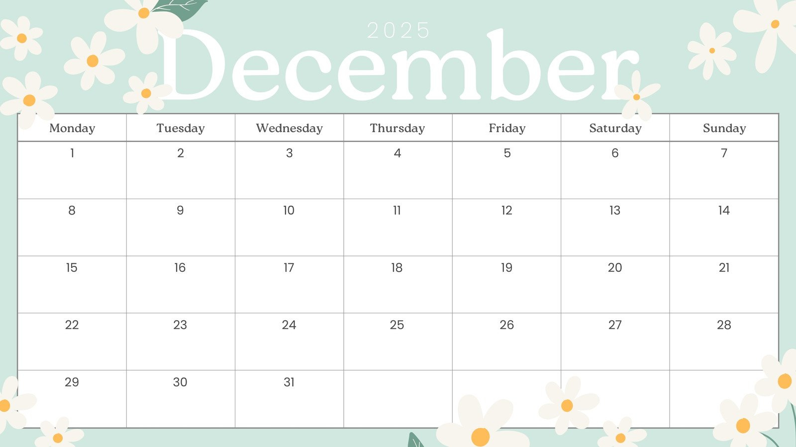 Free, Printable December 2025 Calendar Templates | Canva pertaining to Small December 2025 Calendar Printable