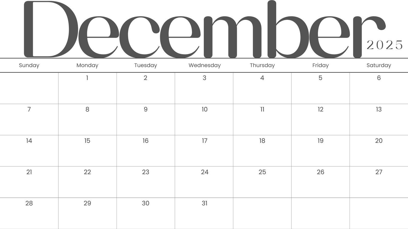 Free, Printable December 2025 Calendar Templates | Canva with December 2025 Printable Calendar Template