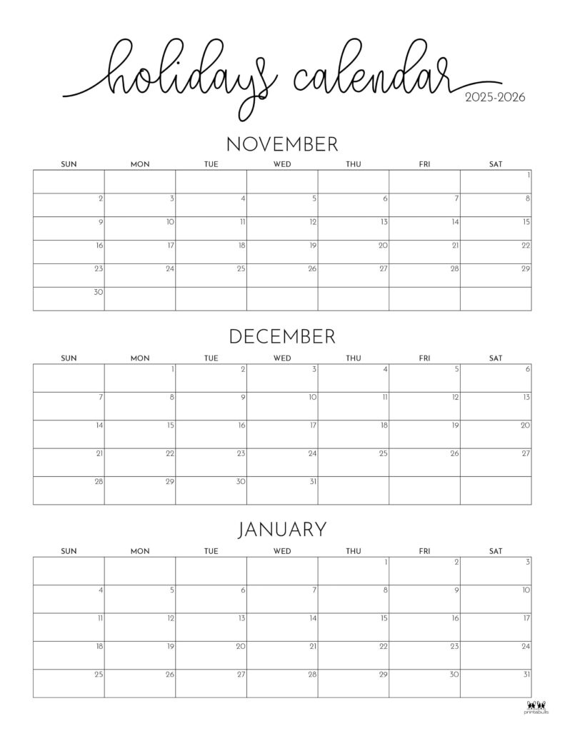 November December 2025 Calendars - 28 Printables | Printabulls in Printable 3 Month Calendar November December 2025 January 2026