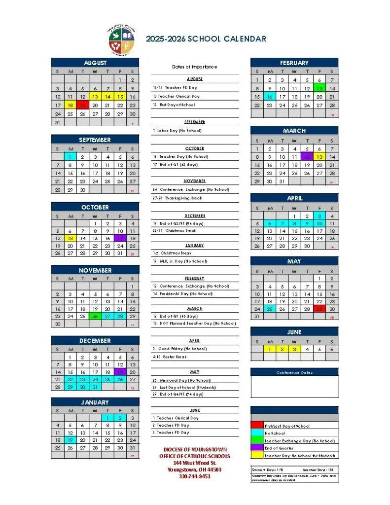 2025-2026 Doy Catholic Schools Calendar Available | The Catholic inside Catholic Education School Calendar 2026