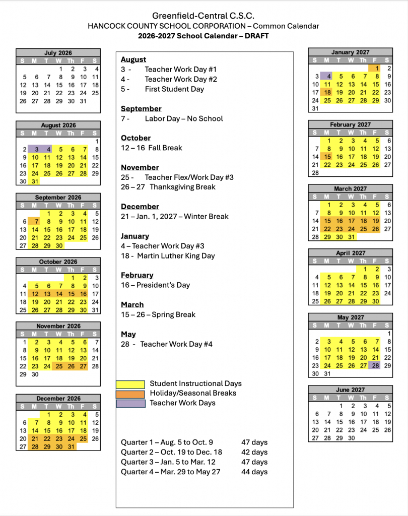 2026-2027 School Calendar Feedback - Greenfield-Central Community throughout Hhh School Calendar 2026 - 2027
