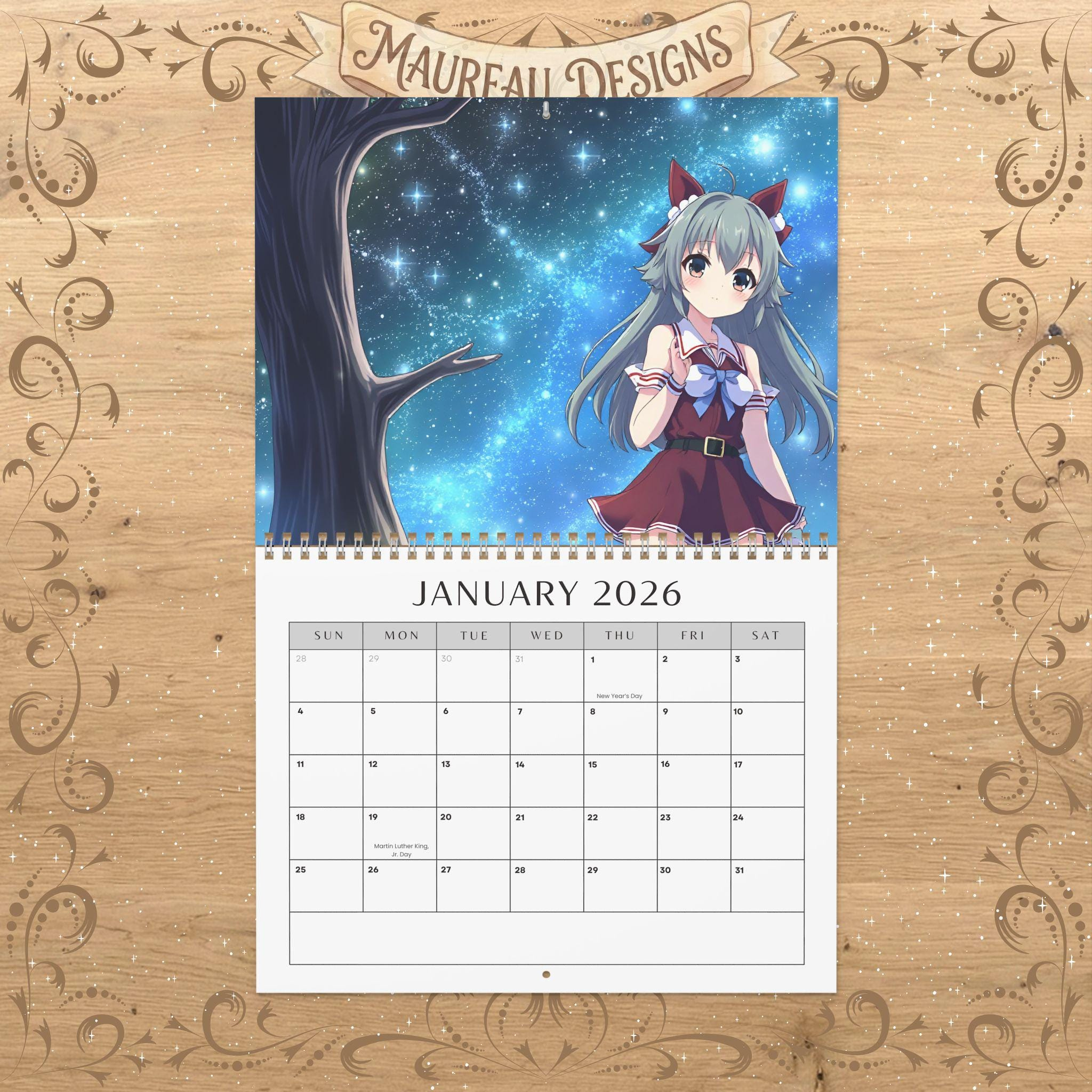 2026 Anime Girls Wall Calendar W/ Holidays, 11&amp;quot;X8.5&amp;quot;, Christmas in Anime Calendar 2026 USA