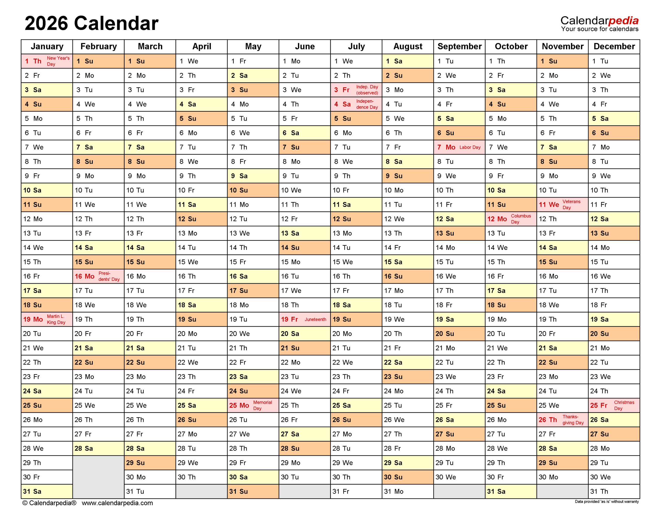 2026 Calendar - Free Printable Pdf Templates | Calendarpedia in Attendance Calendars For 2026 Printable