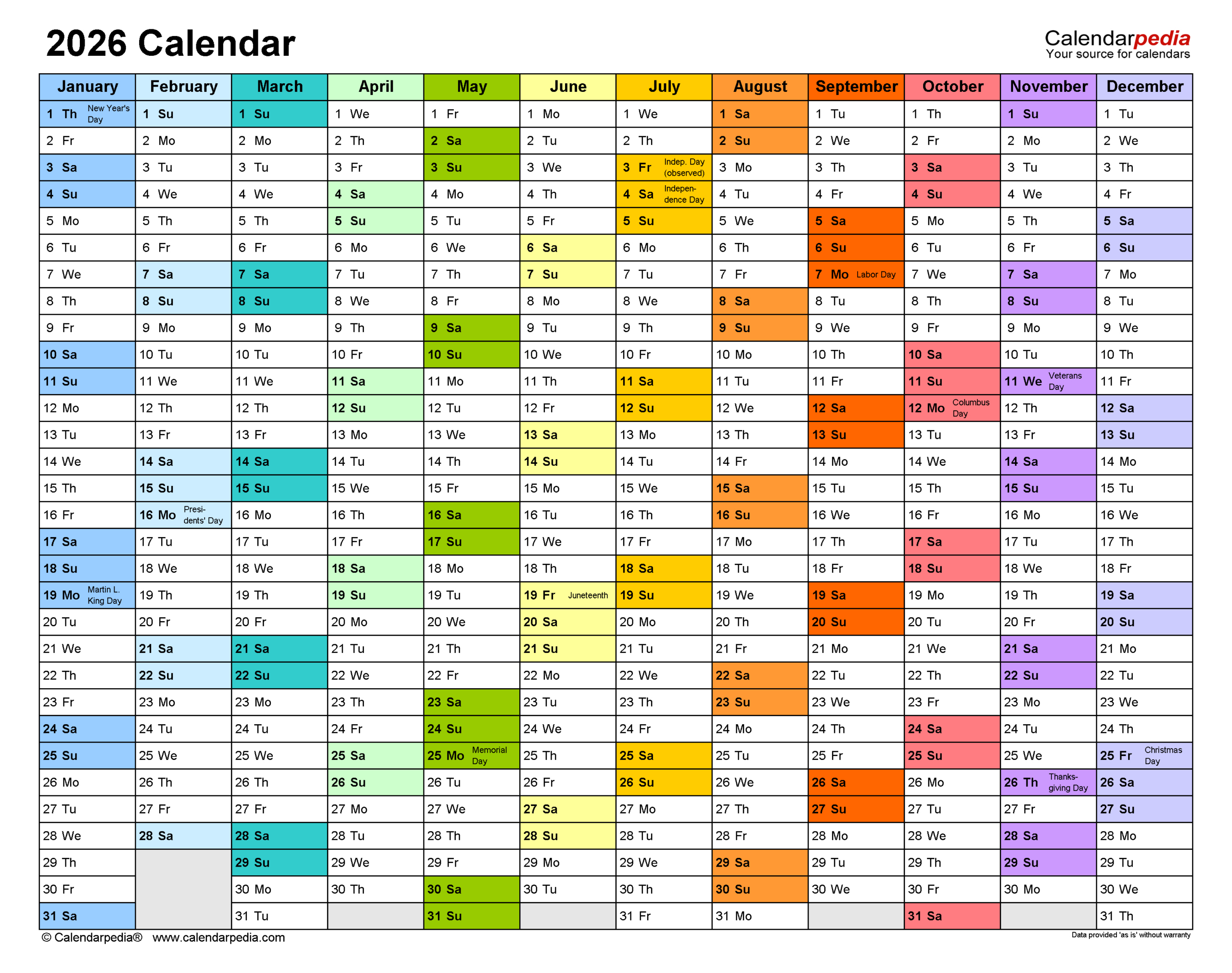 2026 Calendar - Free Printable Pdf Templates | Calendarpedia inside Employee Attendance Calendar 2026 Free