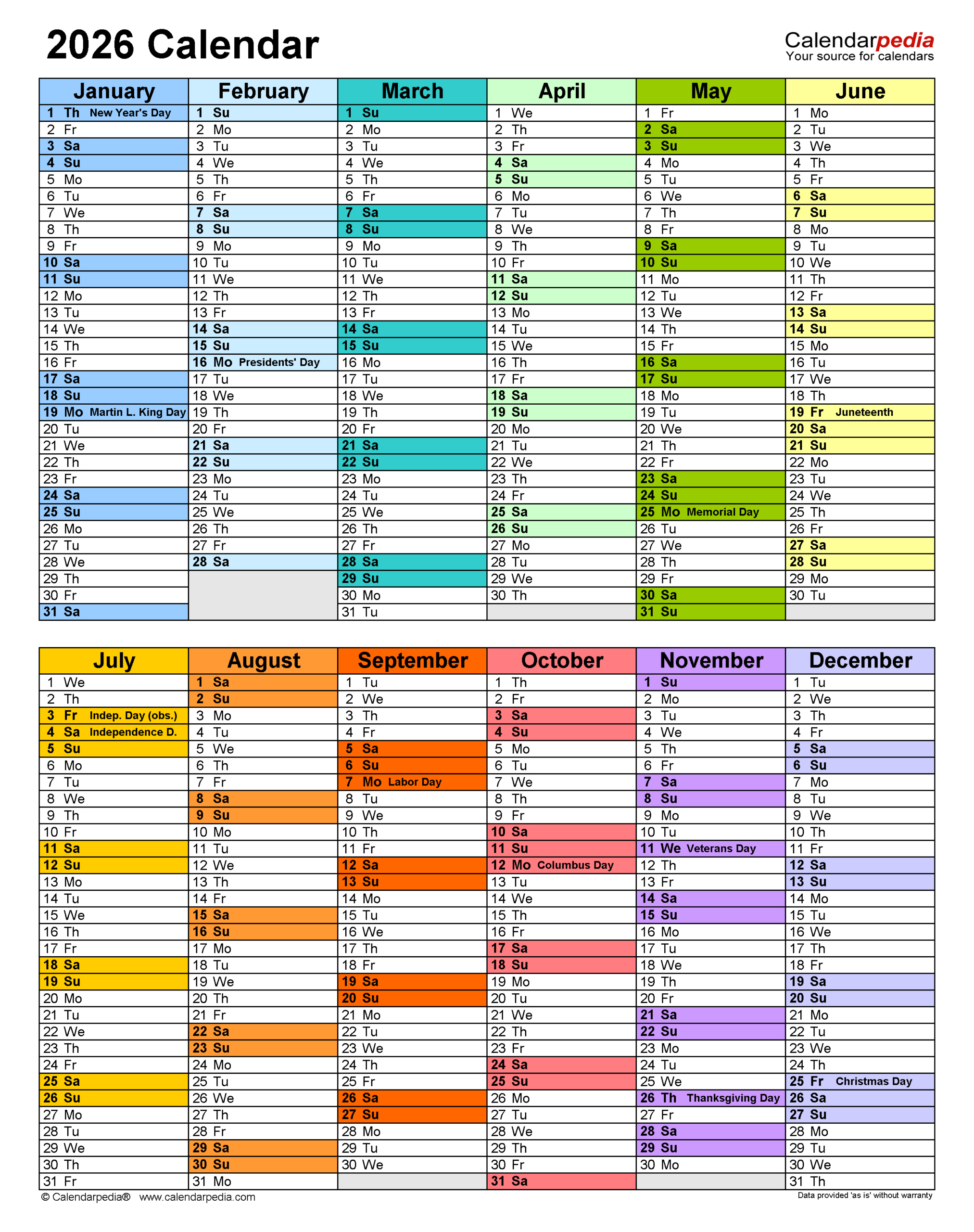 2026 Calendar - Free Printable Pdf Templates | Calendarpedia with regard to Free Printable Employee Attendance Calendar 2026
