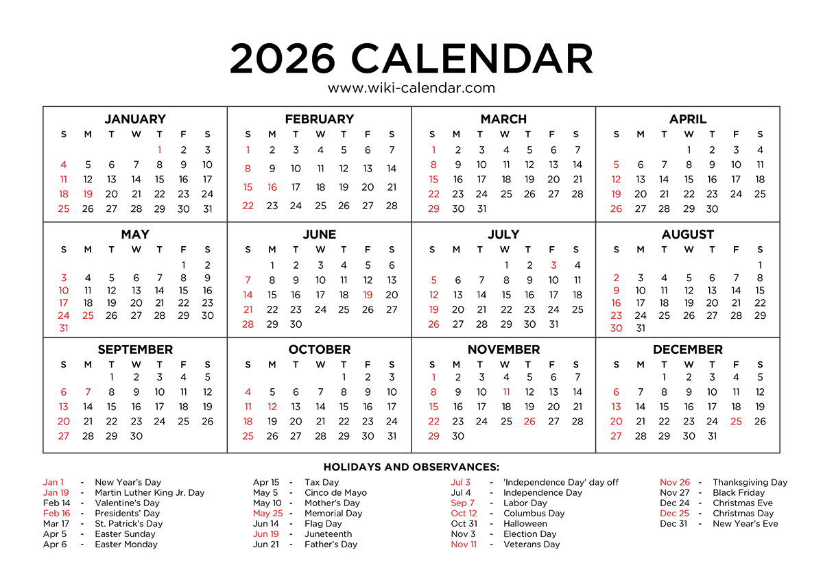 2026 Calendar Printable - Free Pdf With Holidays within January 2026 Calendar Printable Wiki