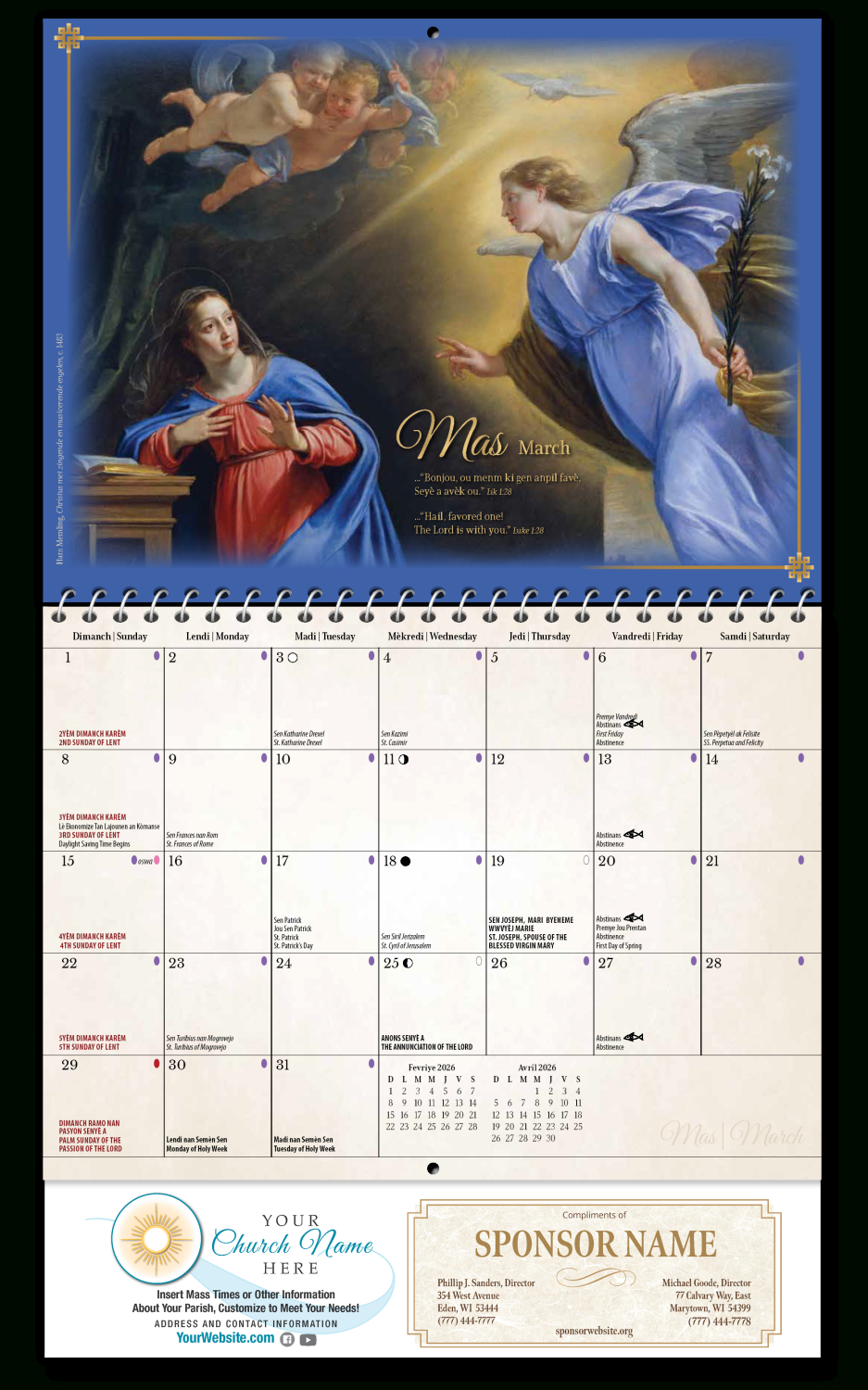 2026 Calendars | Blue Mound Graphics pertaining to 2026 Catholic Calendar