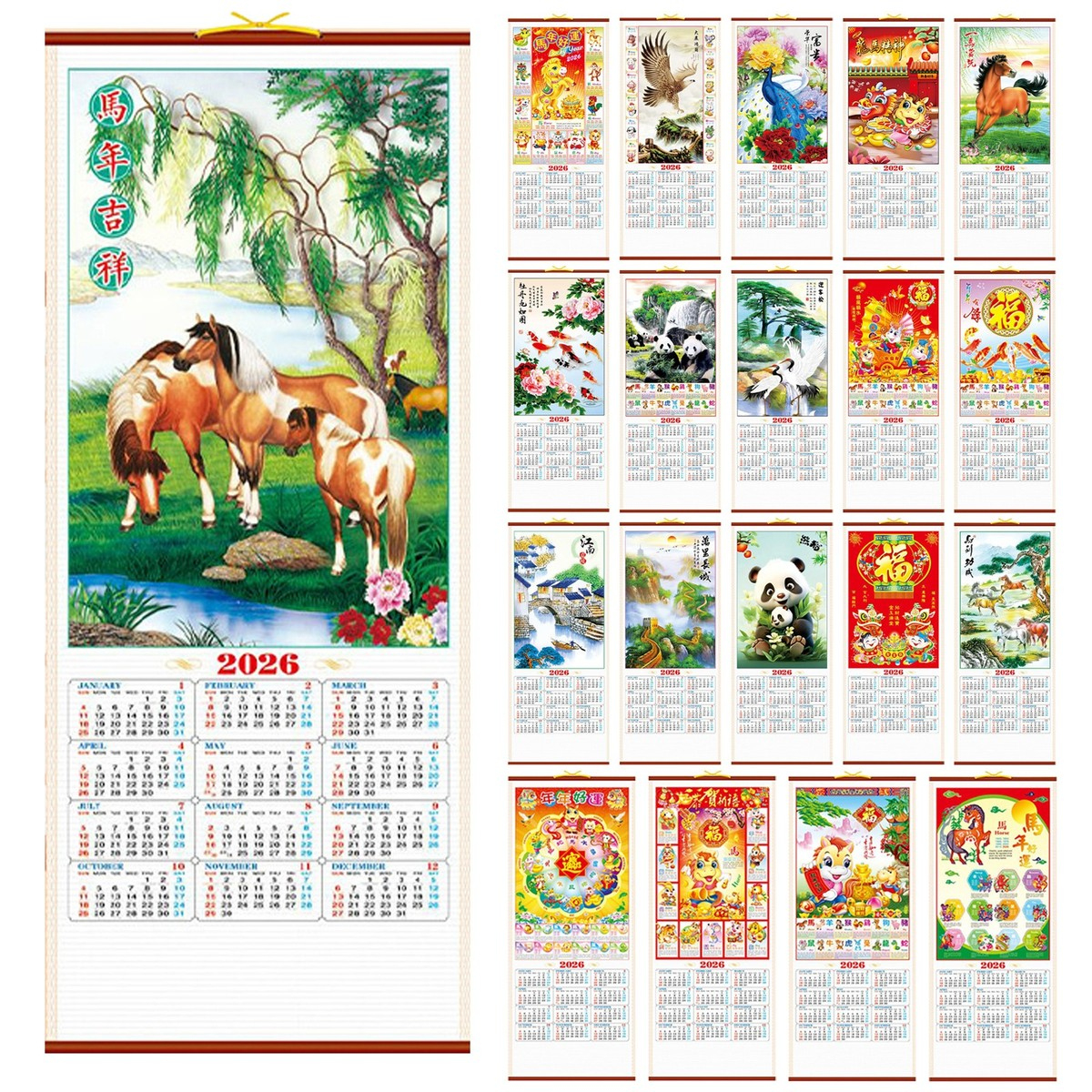 2026 Chinese China Wall Hanging Scroll Horse Calendar And Pictures in Chinese Calendar 2026 Horse