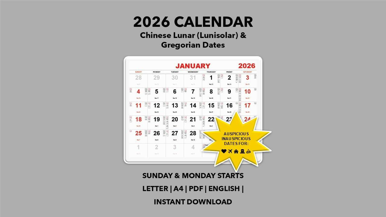 2026 Chinese Lunar Calendar: Auspicious Dates &amp;amp; Festivals (Pdf regarding Printable Chinese Lunar Calendar 2026
