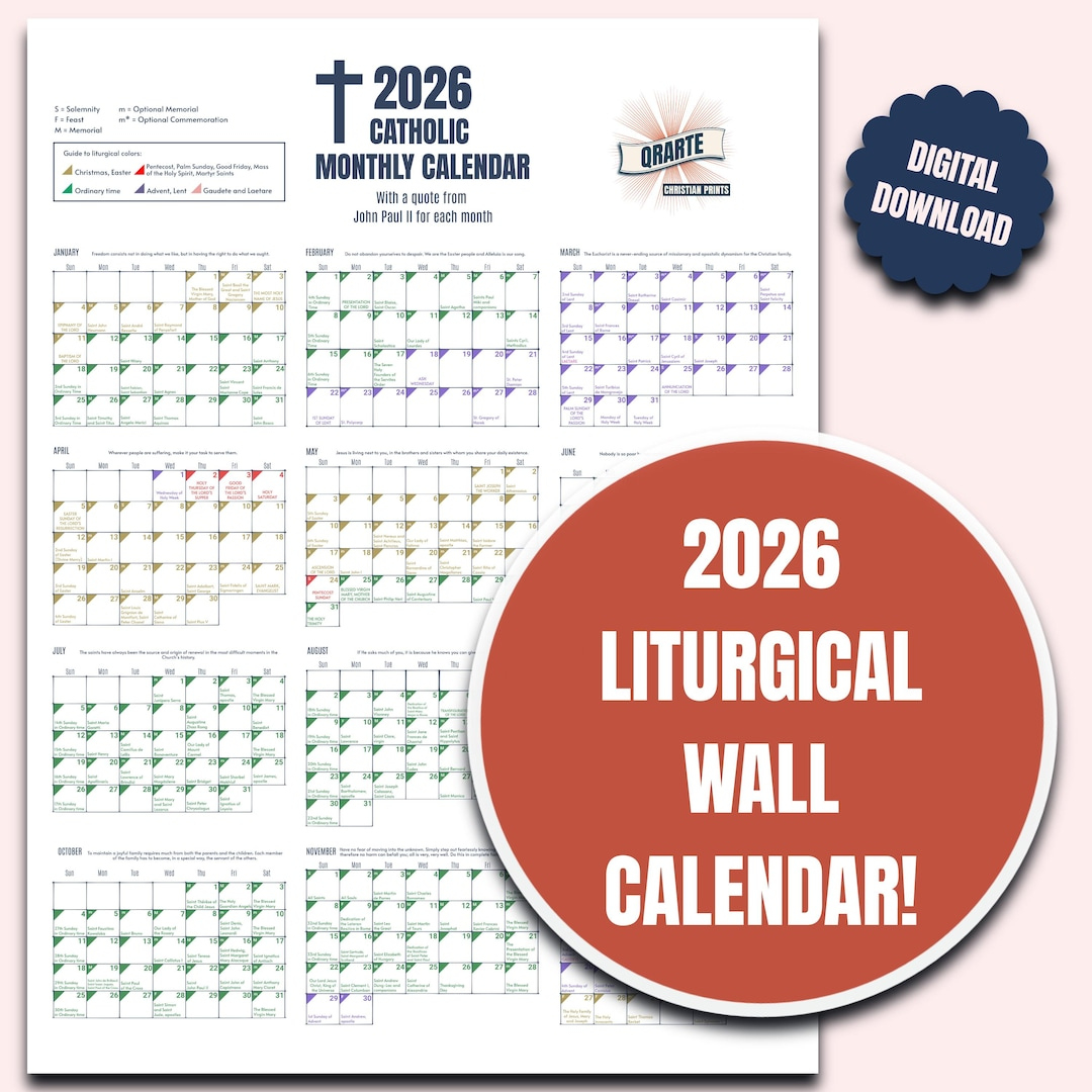 2026 Color-Coded Liturgical Calendar - Instant Download Catholic Planner - Etsy Sweden for Liturgical Calendar 2026 Canada