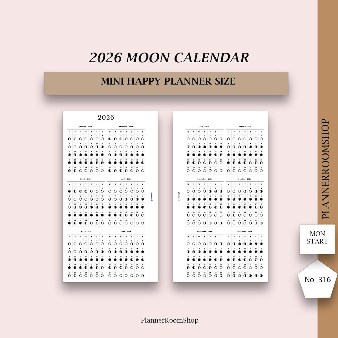 2026 Dated Moon Calendar, Printable Inserts, Moon Phase Calendar with regard to Full Moon Calendar 2026 Australia