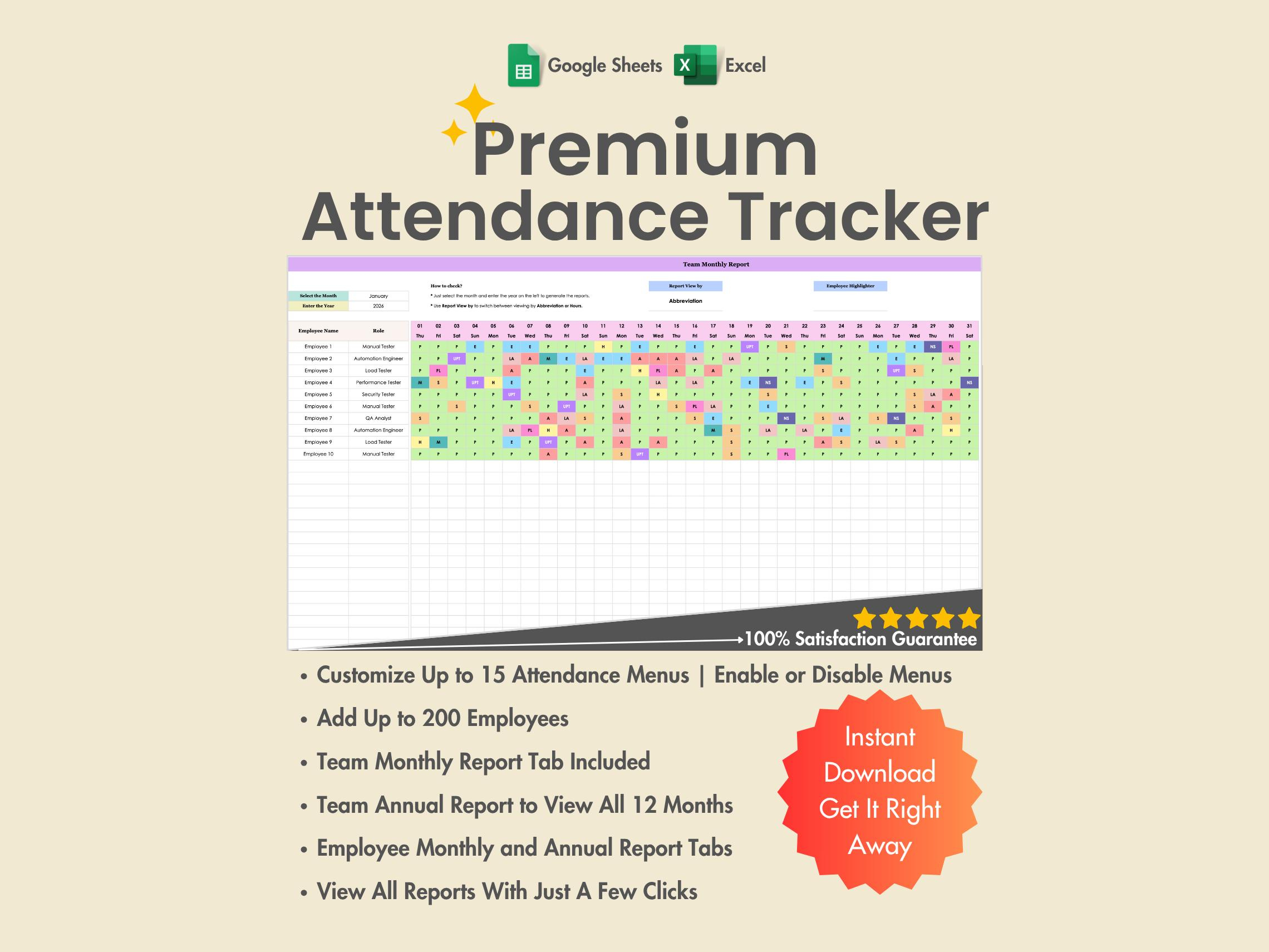 2026 Employee Attendance Tracker, Excel, Google Sheets, Pto, Sick for Attendance Sheet January 2026