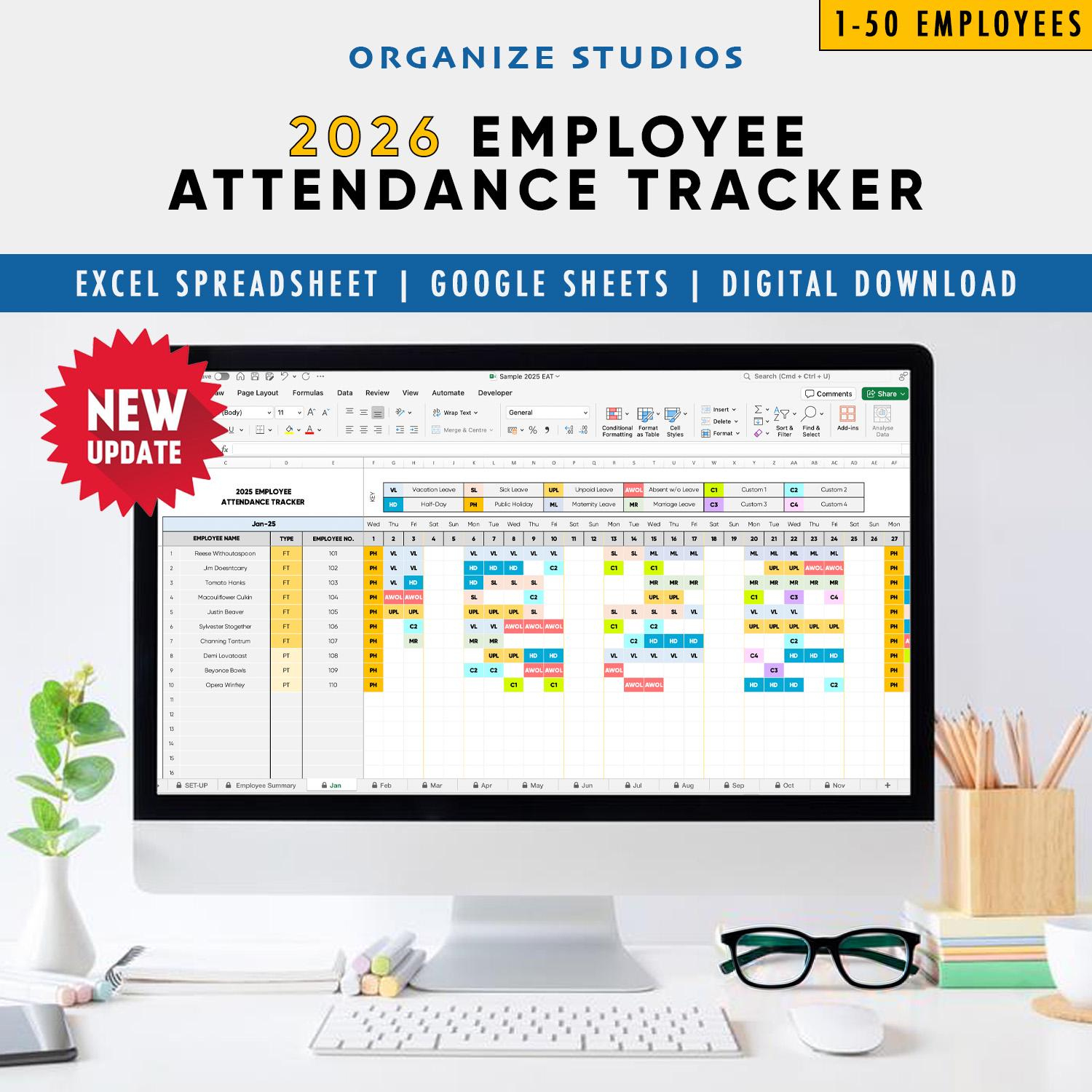 2026 Employee Attendance Tracker: Excel &amp;amp; Google Sheets with regard to Employee Attendance Sheet 2026