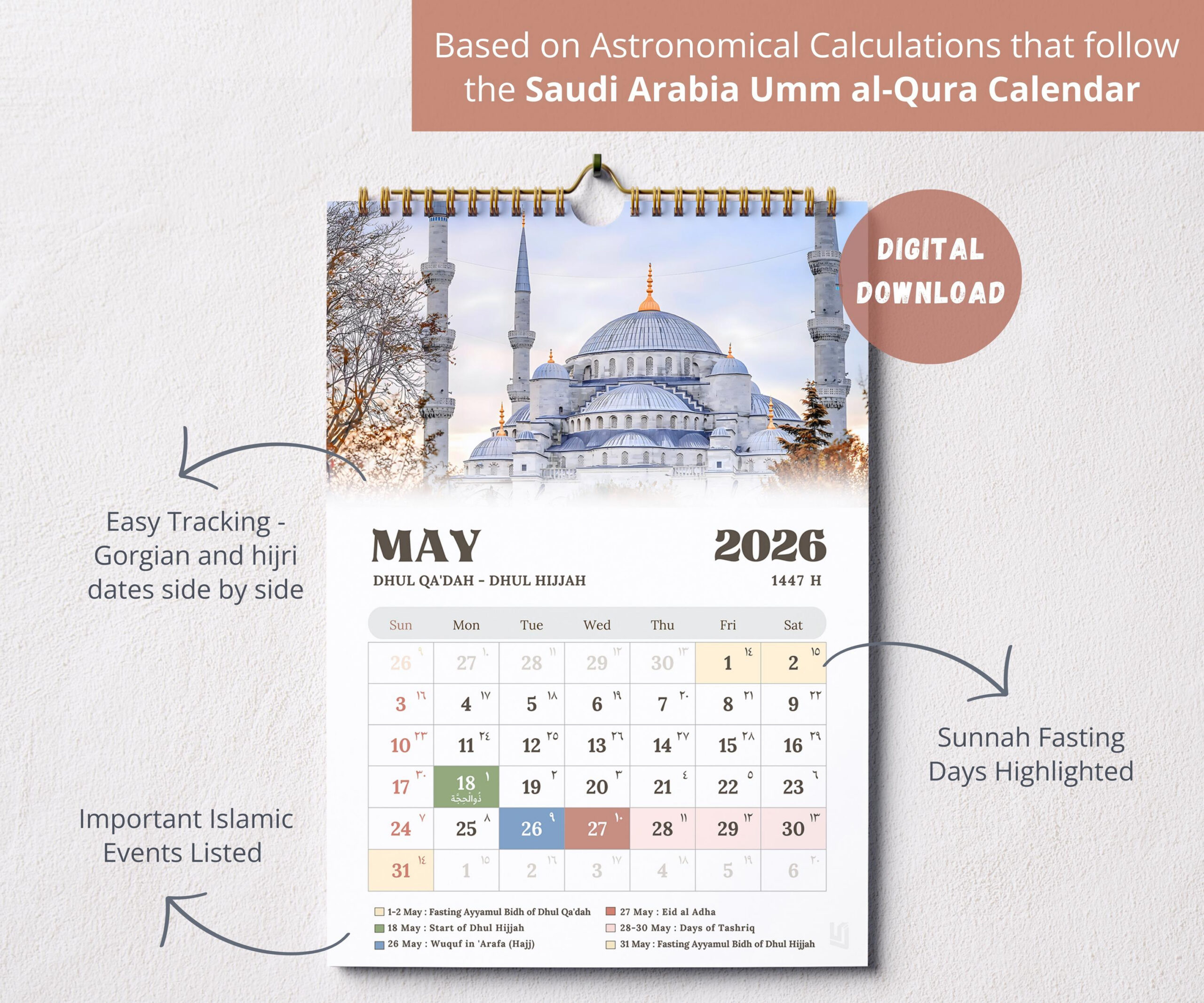 2026 Islamischer Kalender Moschee Edition Digital, Muslimischer with Islamic Calendar 2026 Ummul Qura