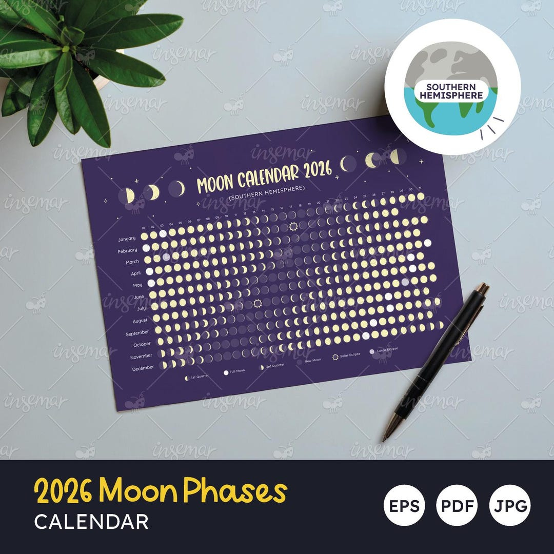2026 Lunar Calendar Poster: Southern Hemisphere Moon Phases regarding Southern Hemisphere Moon Phase Calendar 2026