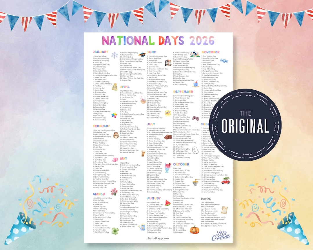 2026 Nationalfeiertage Kalender Zum Ausdrucken (A4 &amp;amp; Pdf) - Etsy.de within National Day Calendar 2026