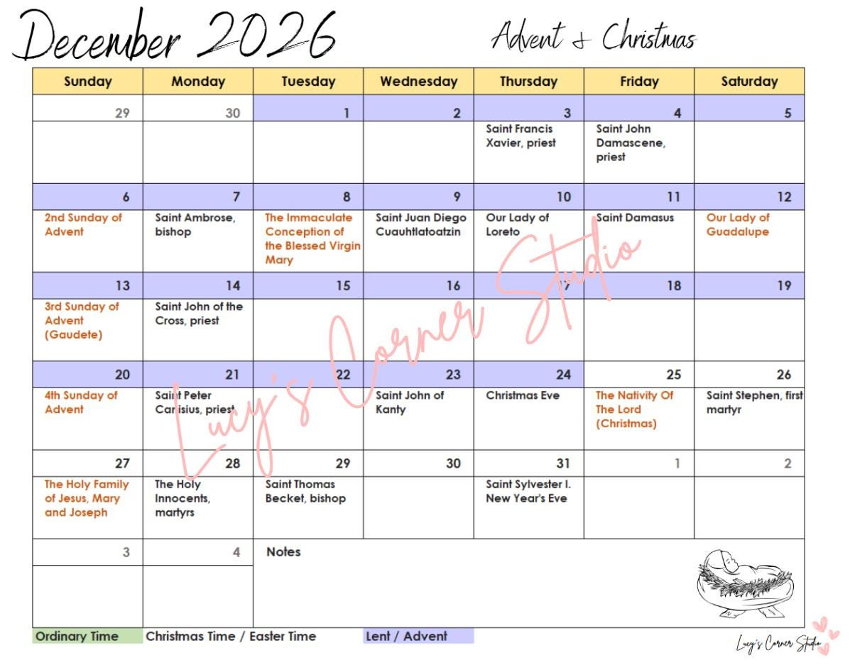 2026 Printable Monthly Catholic Calendar, Liturgical Catholic inside Catholic Calendar 2026 With Holidays