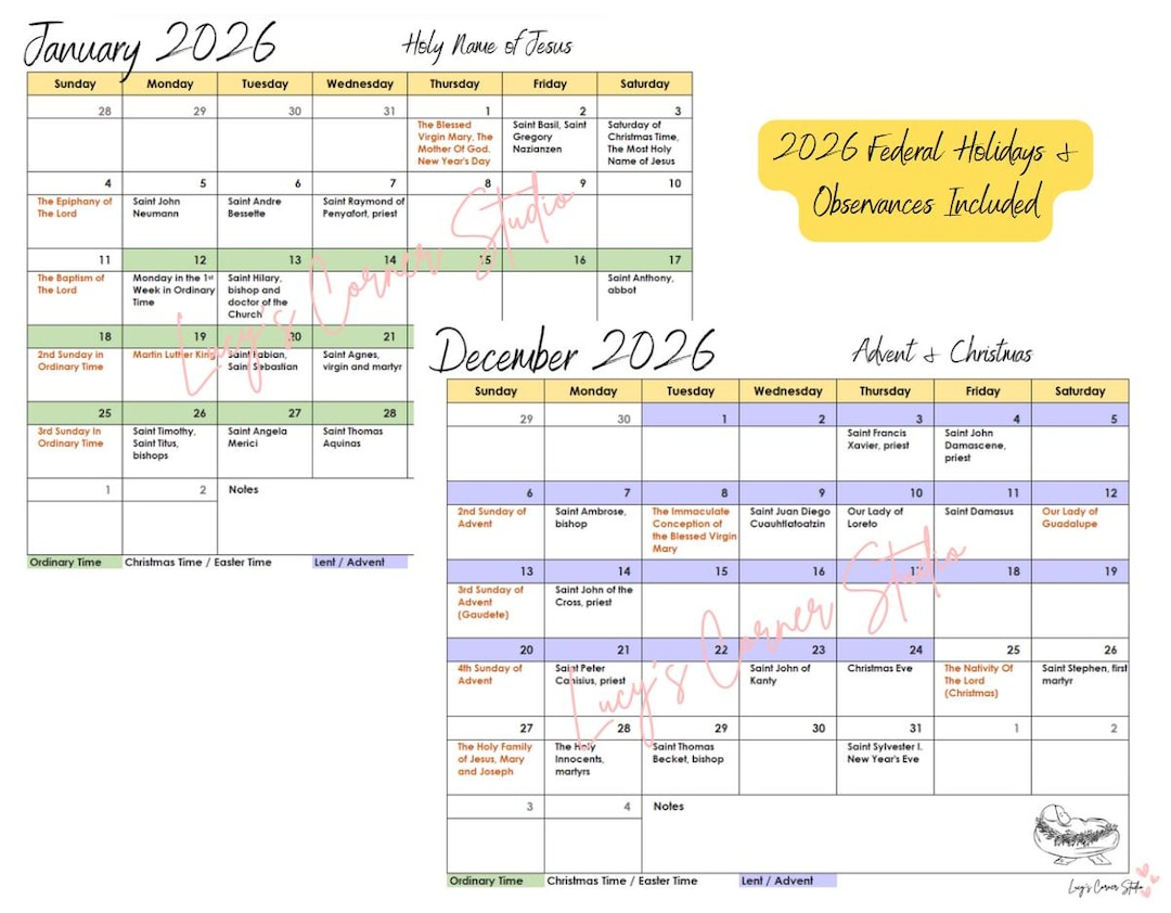 2026 Printable Monthly Catholic Calendar, Liturgical Catholic regarding Catholic Calendar 2026 Calendar Printable