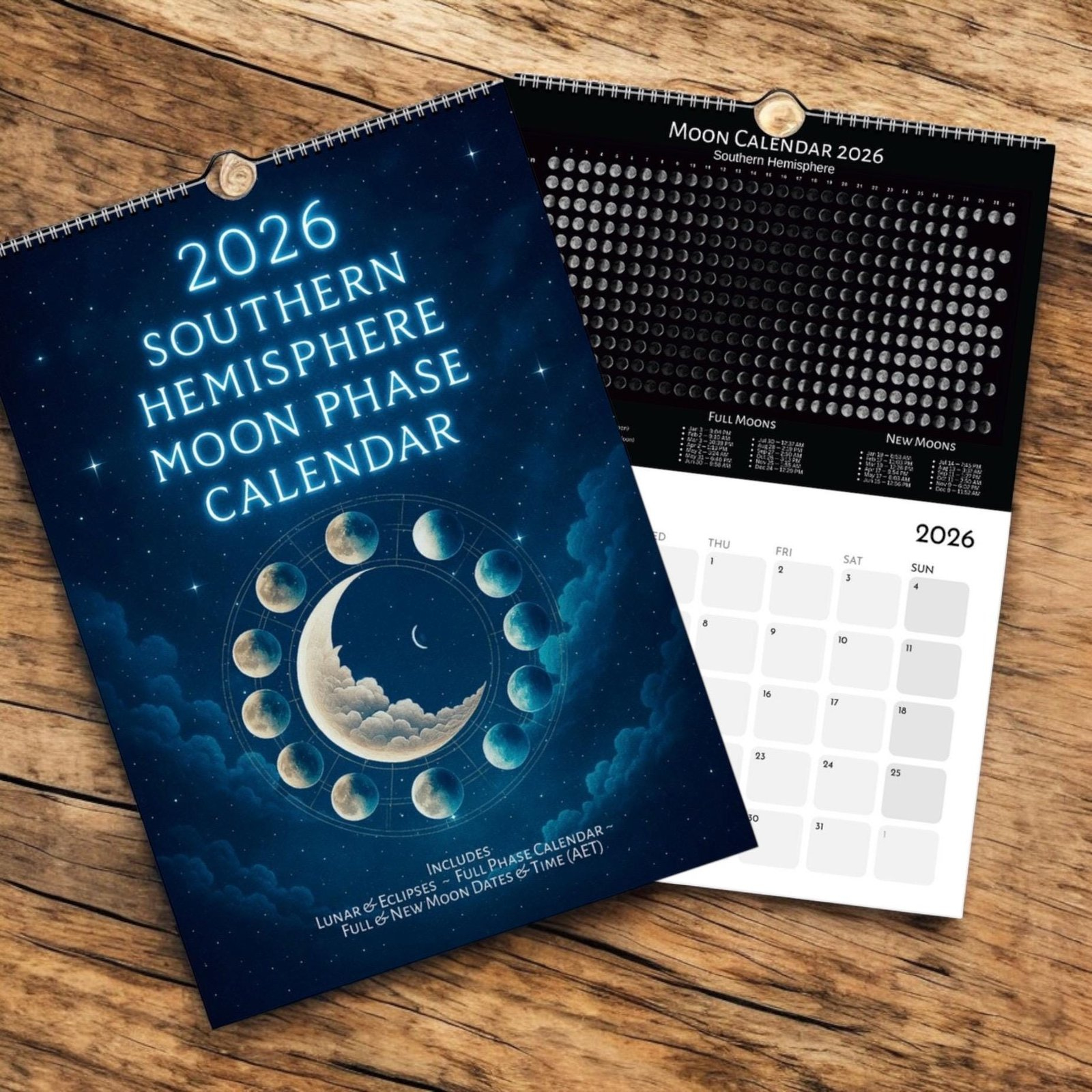 2026 Southern Hemisphere Moon Phase Calendar With Eclipses, Full inside Southern Hemisphere Moon Phase Calendar 2026