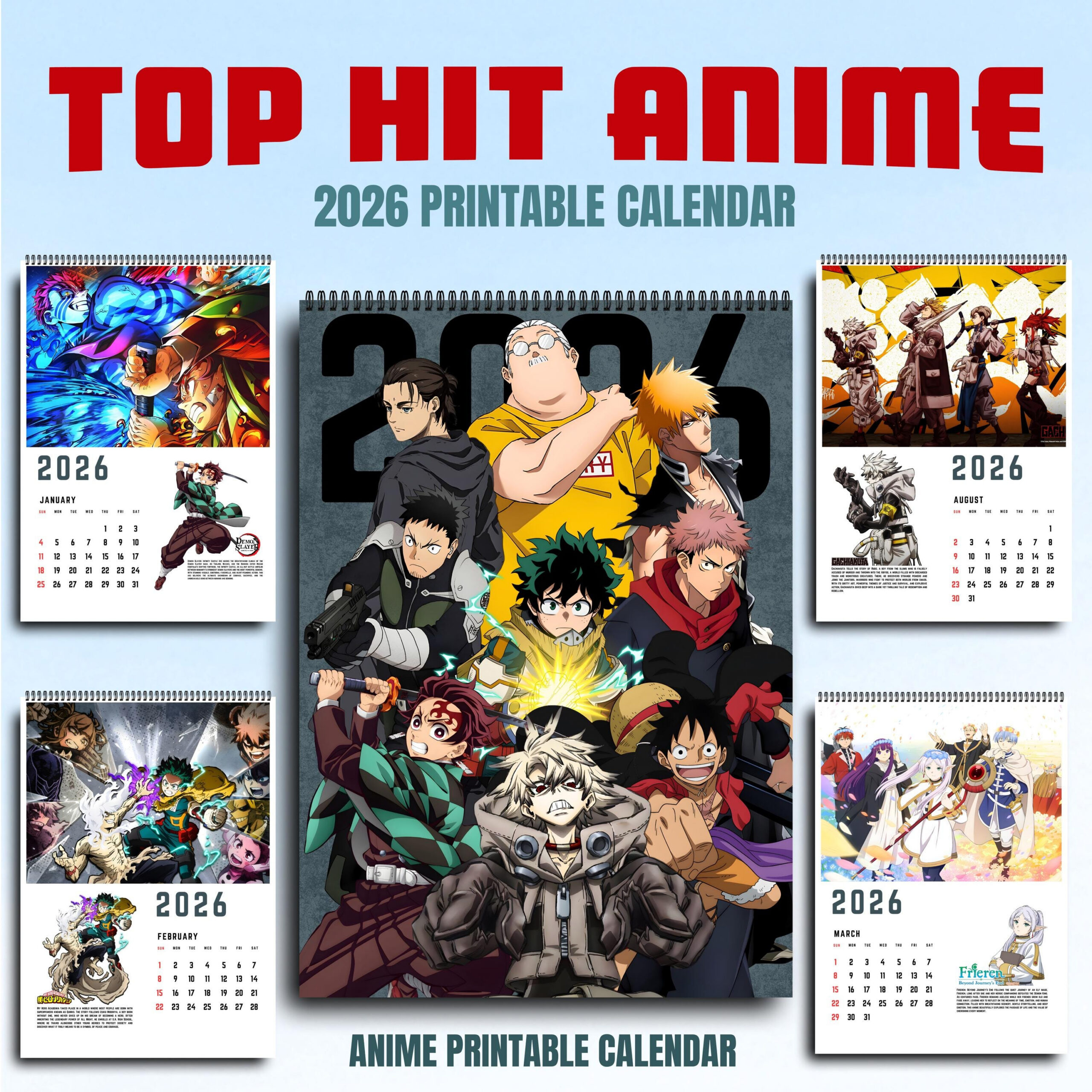 2026 Top Hit Anime Digital Printable Calendar Ready To Print Pdf within Anime Calendar 2026 Printable