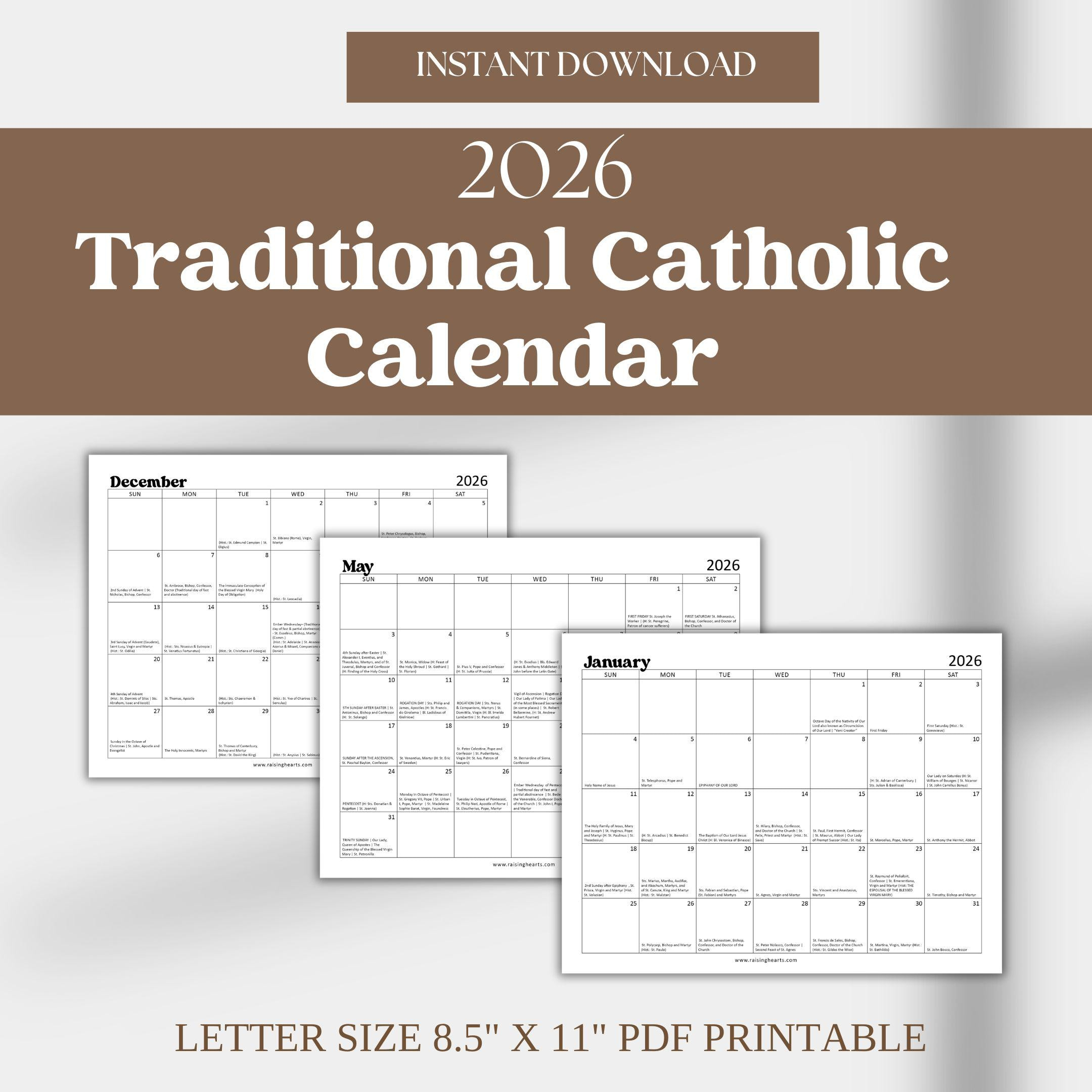 2026 Traditional Catholic Calendar: Latin Mass Feasts (Letter Size with Traditional Latin Mass Catholic Calendar 2026