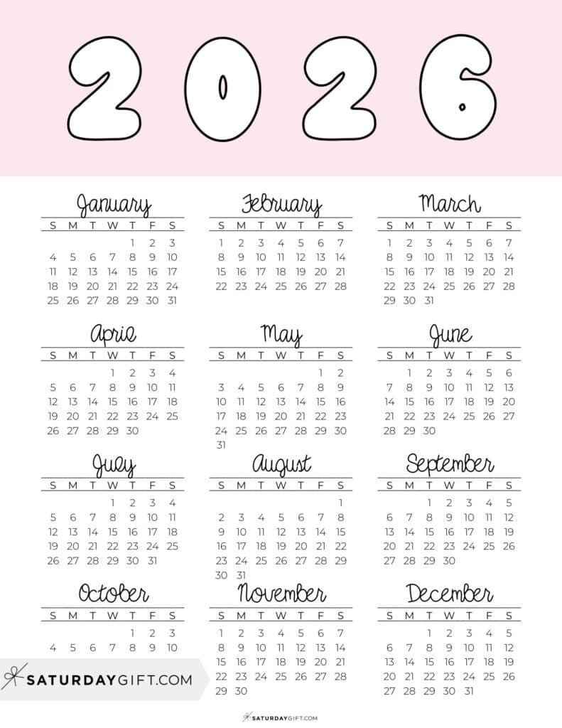 2026 Yearly Calendars - 35 Free Printables for Yearly 2026 Calendar