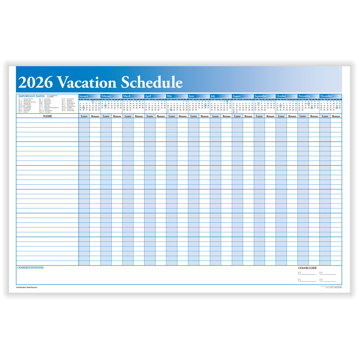 2026 Yearly Vacation Scheduler | Yearly Vacation Planner | Hrdirect with Employee Vacation Calendar 2026