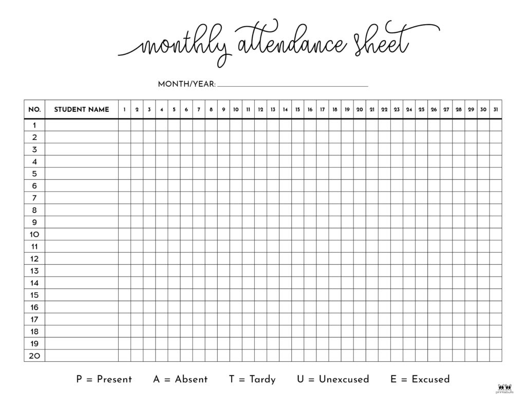 Attendance Sheets - 52 Free Printables | Printabulls inside Attendance Sheet June 2026