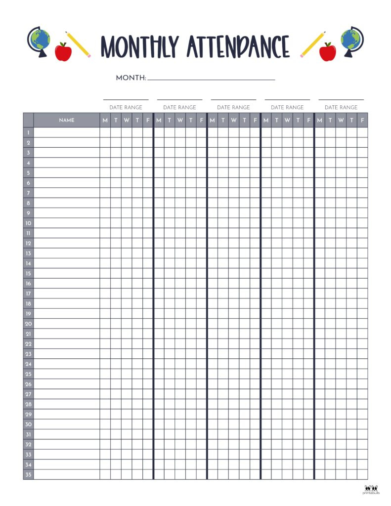 Attendance Sheets - 52 Free Printables | Printabulls regarding Attendance Sheet June 2026