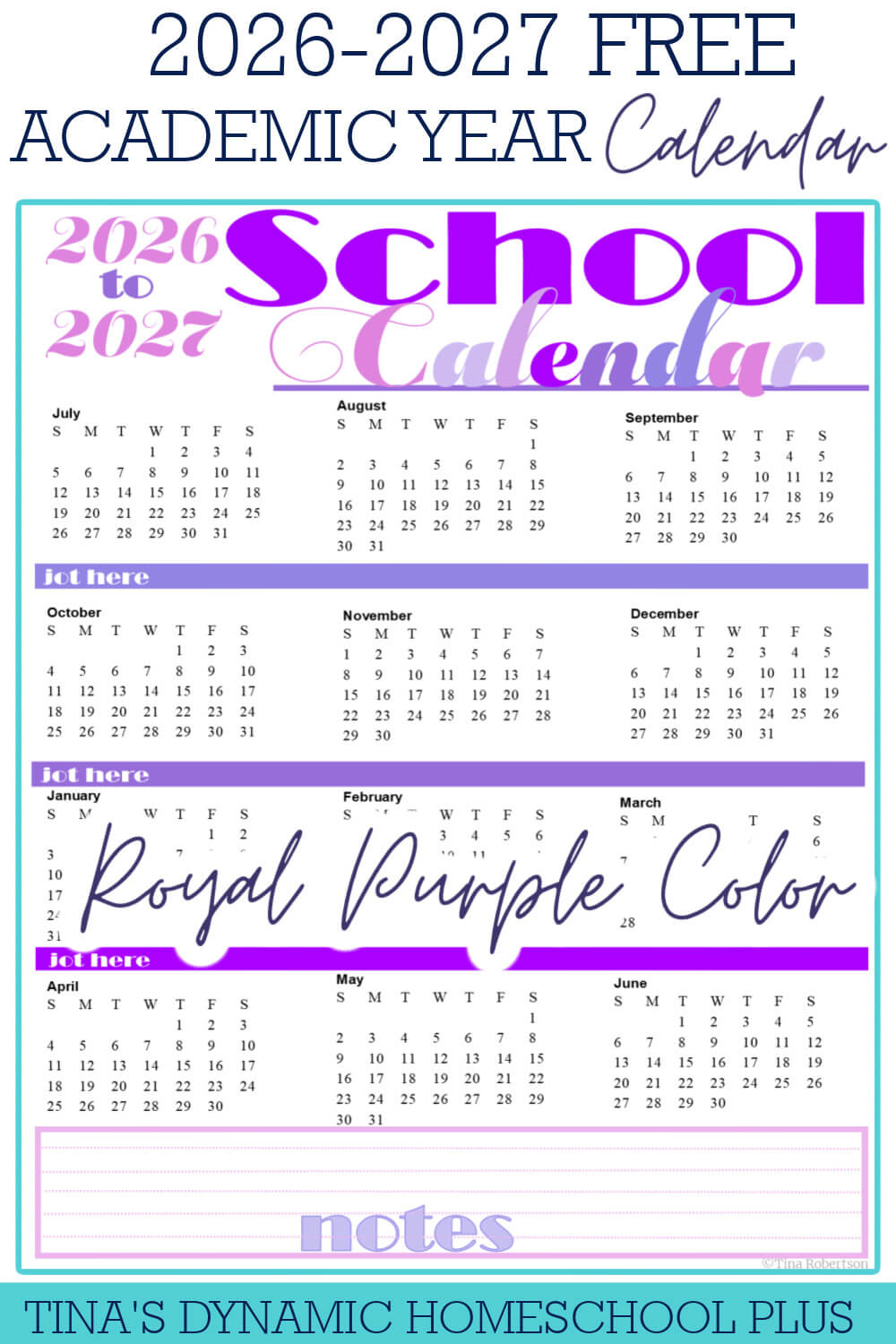 Beautiful Free Printable Yearly Calendar 2026 - 2027 within Homeschool Attendance Calendar 2026 - 2027