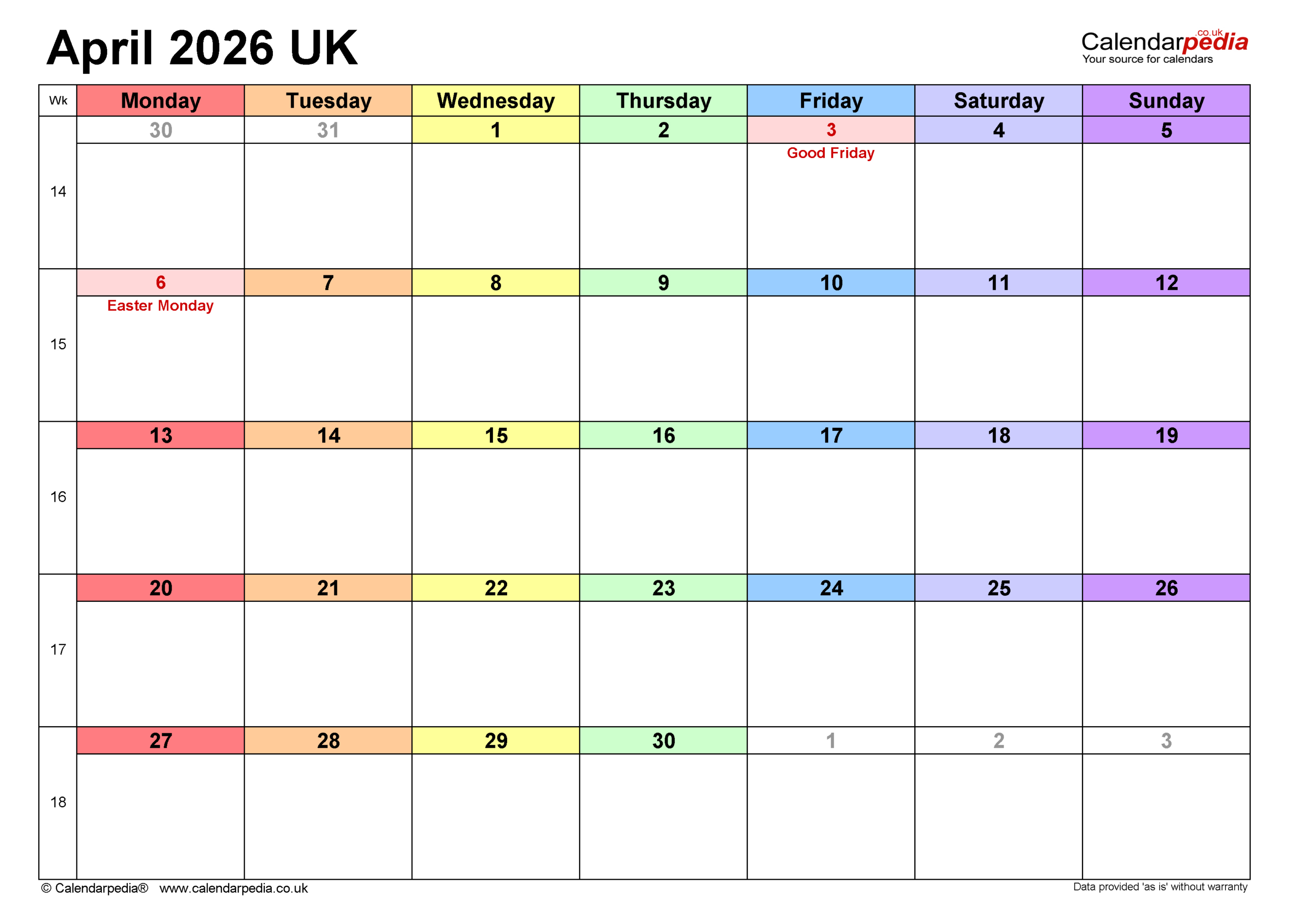 Calendar April 2026 Uk With Pdf, Excel And Word Templates for Attendance Sheet April 2026