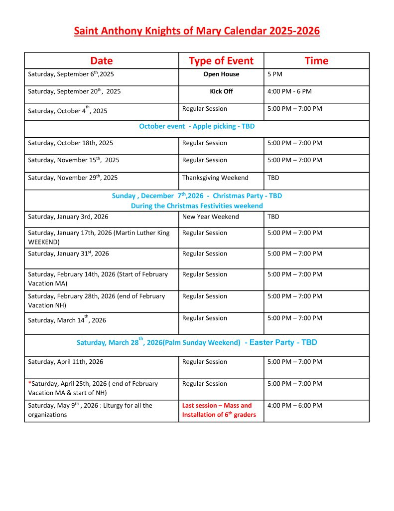 Calendar & Events – St Anthony Maronite Church within Maronite Liturgical Calendar 2026