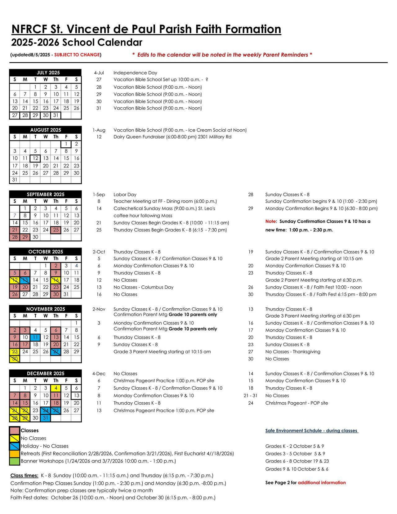 Calendar for Niagara Catholic School Board Calendar 2026