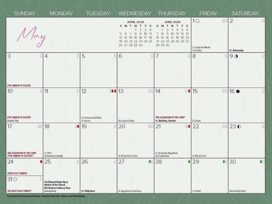 Catholic Calendars | Blue Mound Graphics pertaining to April 2026 Calendar with Catholic Holidays