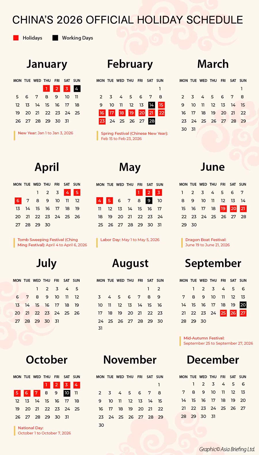China 2026 Public Holiday Schedule throughout China Working Calendar 2026