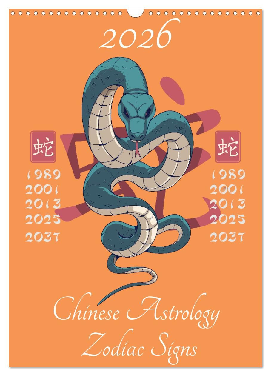 Chinese Astrology Zodiac Signs (Wall Calendar 2026 Din A3 Portrait with Chinese Wall Calendar 2026