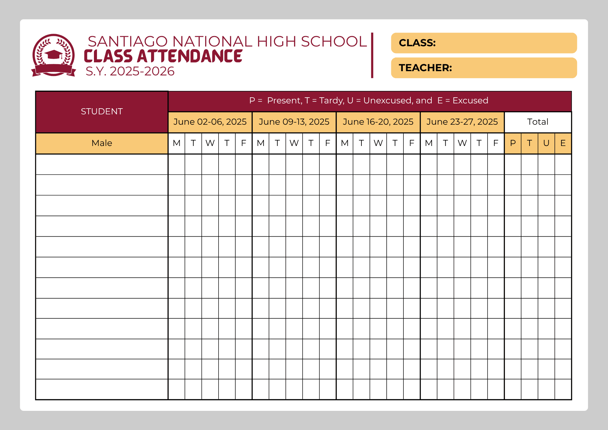 Class Attendance For Beginner Teachers/ Adviser pertaining to National School Attendance 2026